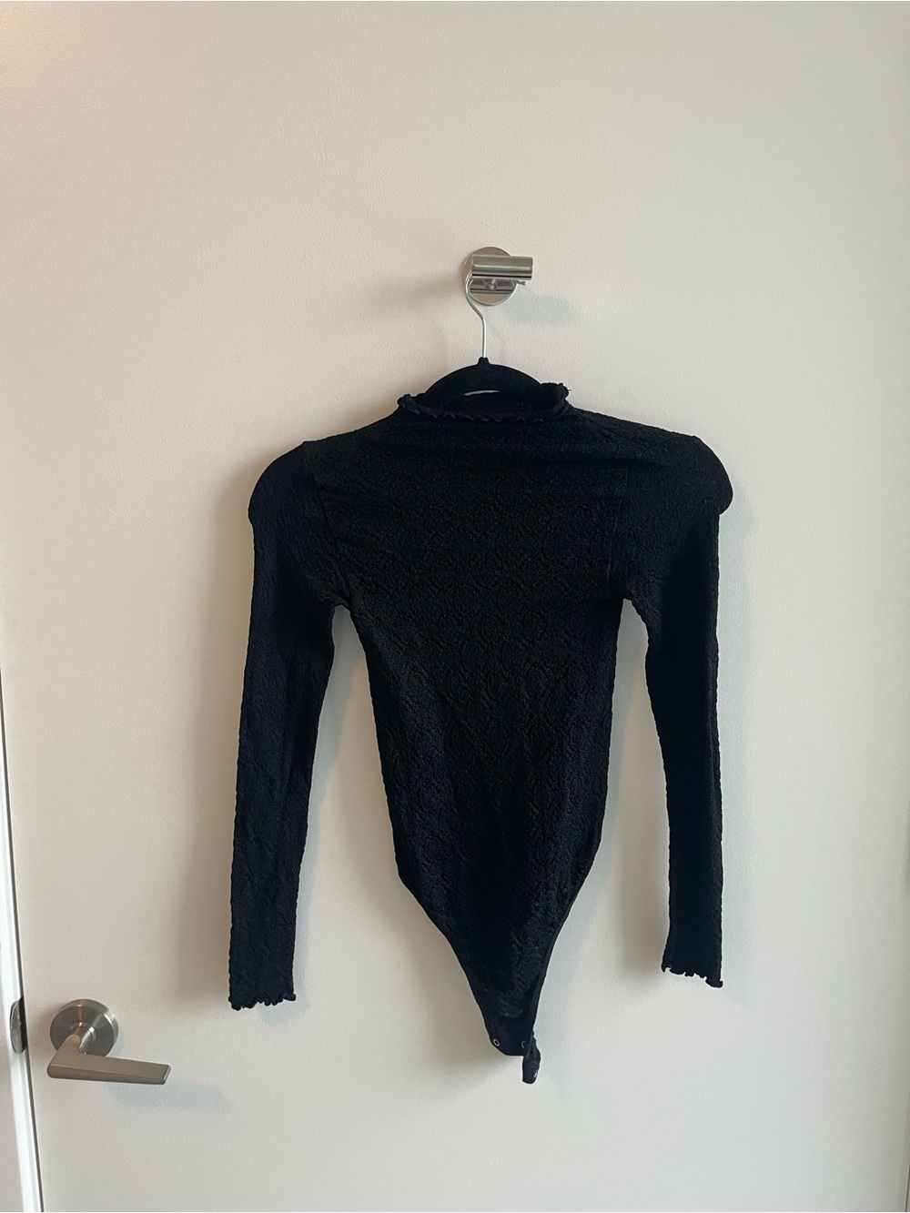 Free People Black Long-Sleeve Textured Bodysuit - Women Tops